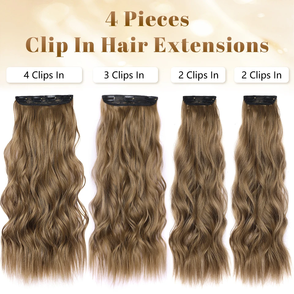 Clip in Synthetic Hair Extensions Long Wavy 4PCS Thick Hairpieces Black Fiber Natural Hair Extensions 20 Inch for Women Girls