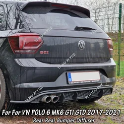 For VW POLO 6 MK6 GTI GTD 2017-2021 Car Rear Bumper Diffuser Rear Side Splitters Spoiler Lip Glossy Black ABS Body Kits Tuning