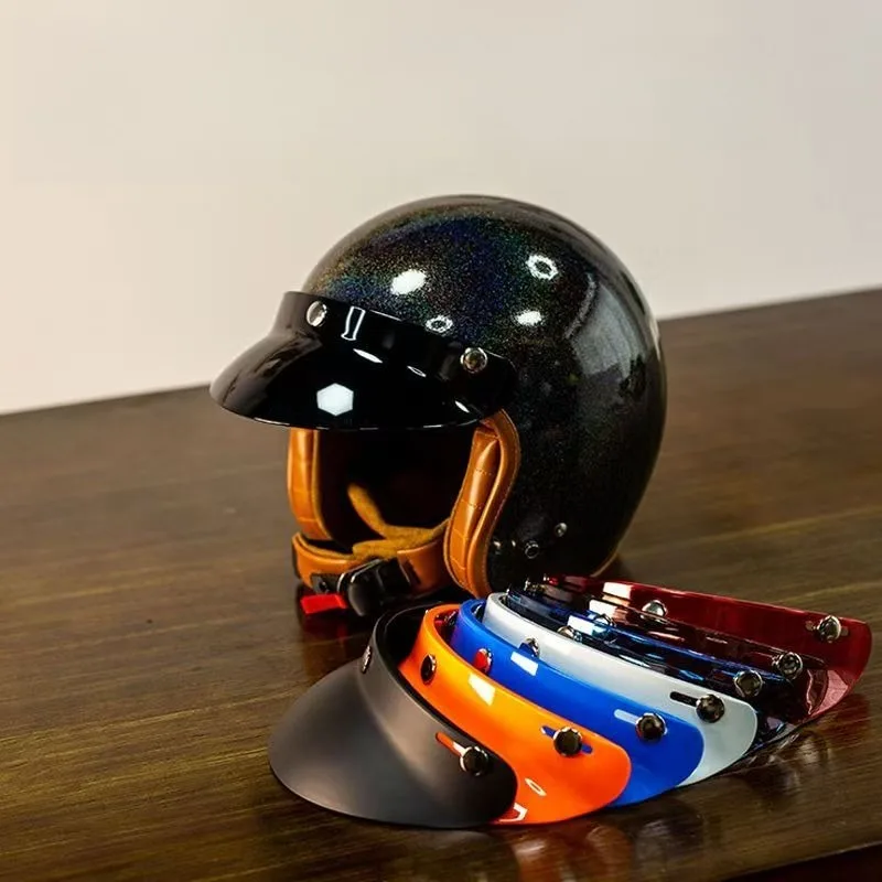 Three Button Universal Motorcycle Helmet, Retro Brim Helmet, Tie Series, Versatile Tongue
