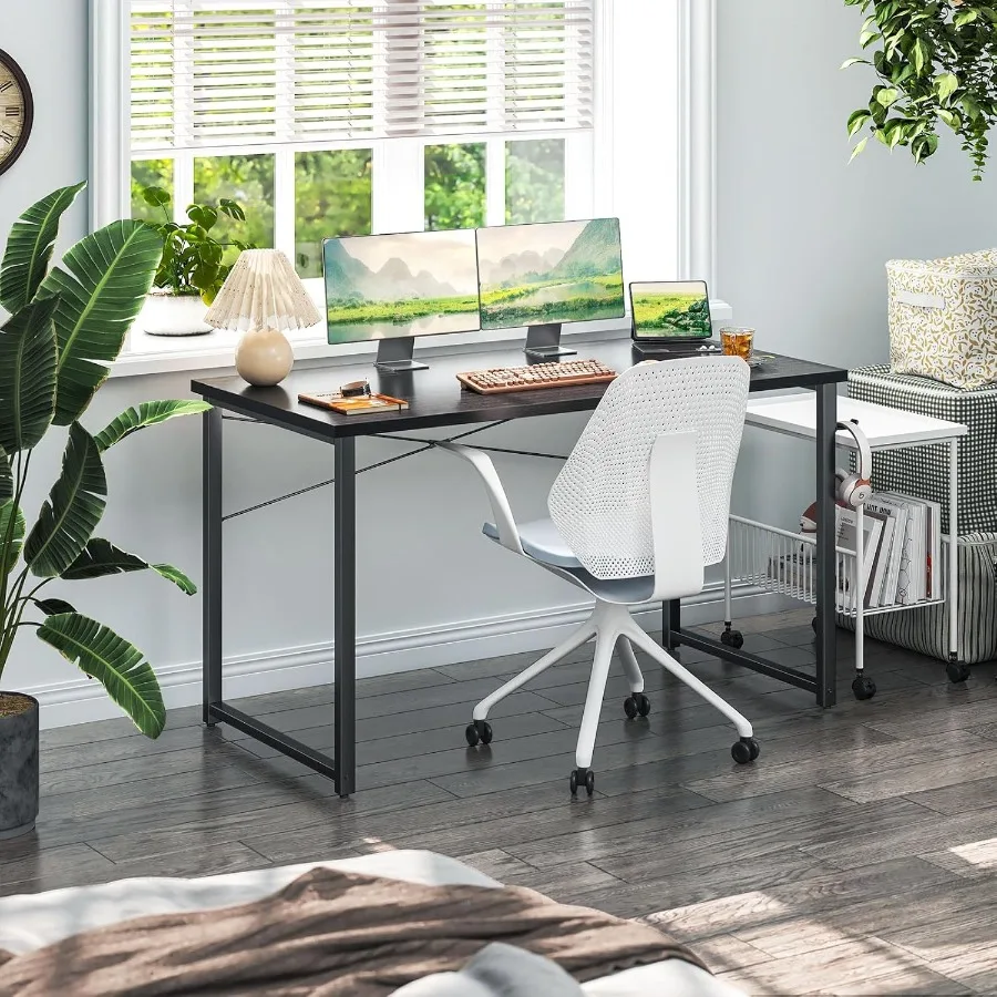 Escritorio para computadora de 48 pulgadas, escritorio moderno de estilo Simple para el hogar, oficina, estudio, escritorio para estudiantes, estación de trabajo compacta y elegante negra