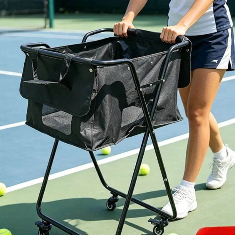 4 Brake Wheels Foldable Sports Ball Pickup Cart Oxford Cloth Storage Bag With Side Pocket For Pickleball Tennis Baseball