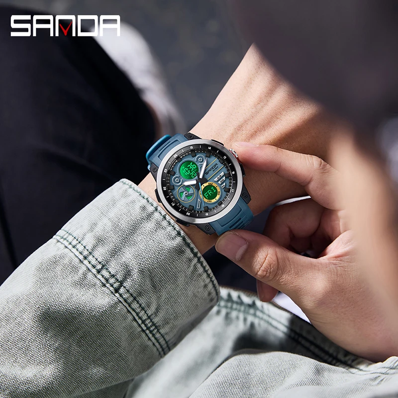 SANDA 3379 Sport Digital Military Wristwatch for Men Alarm Stopwatch Light Dual Time Display Waterproof Watch Men reloj hombre