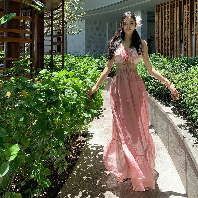 Costume da bagno bikini da donna alla moda, gonna lunga eterea sexy in 3 pezzi, abito da vacanza al mare con busto piccolo push up slim fit aperto sul retro