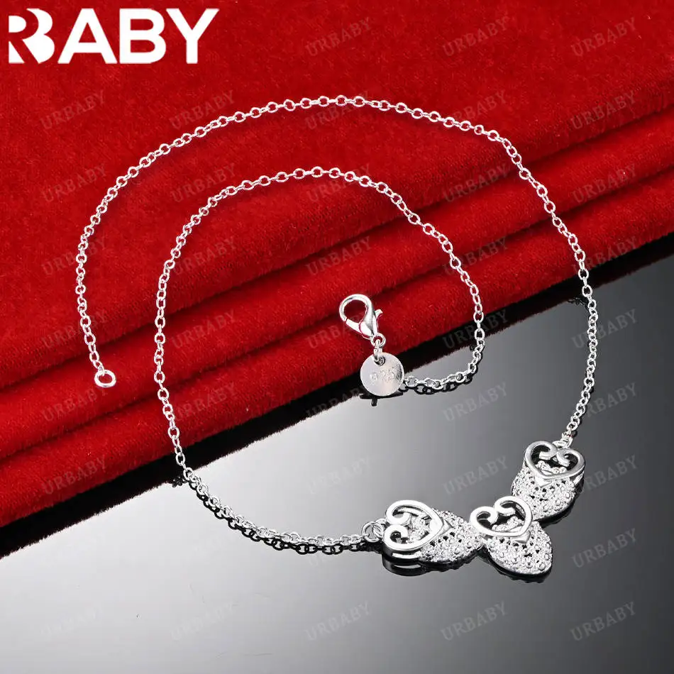 

URBABY 925 Sterling Silver Three Hearts Chain Necklace For Women Fashion Jewelry Exquisite Party Engagement Wedding Gift