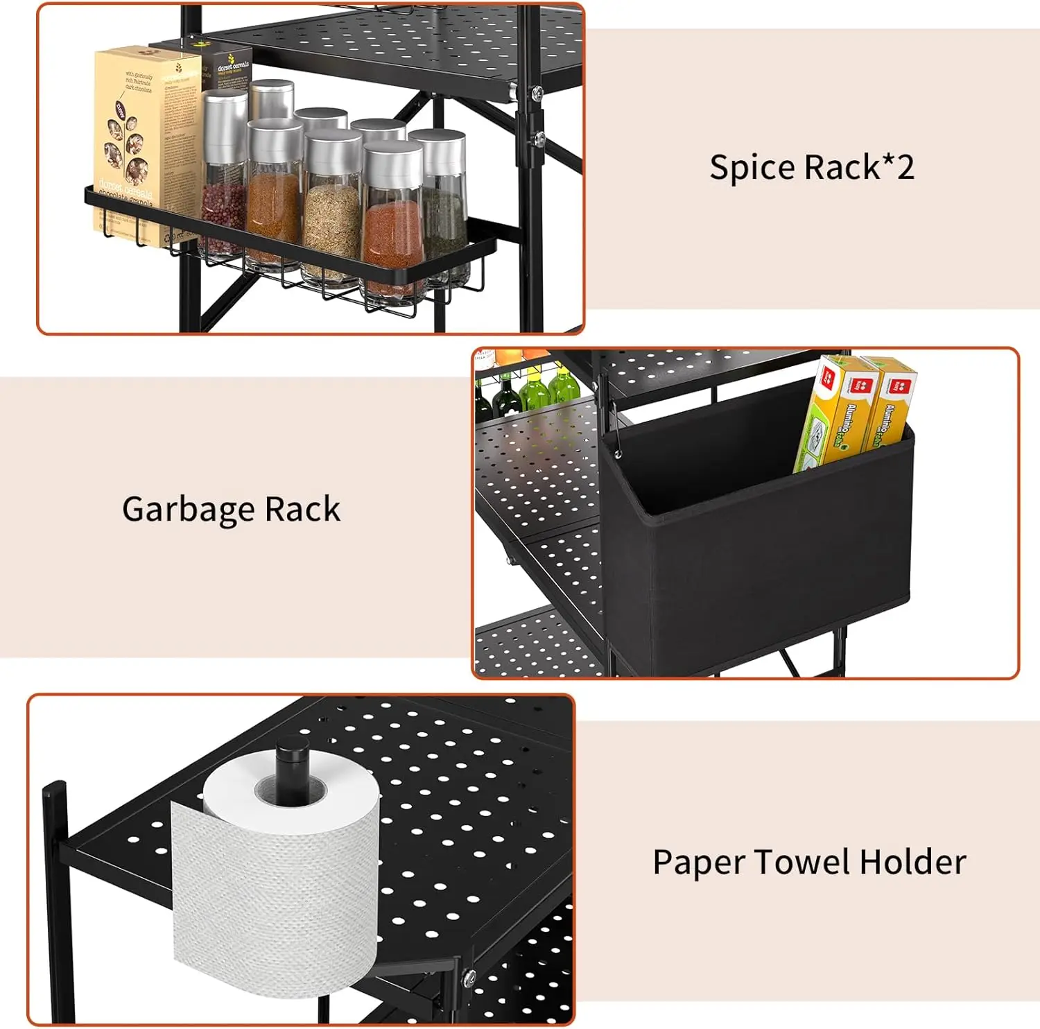 Foldable Outdoor Grill Cart With 3-Tier,Grill Cart,Grill Table For Outside With 2 Total Lock Casters，Pizza Oven Stand