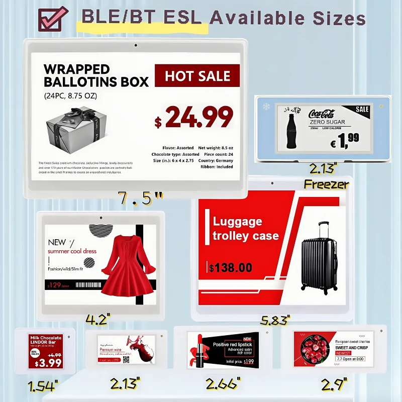 All sizes BT BLE ESL standalone Electronic shelf label Epaper Price Tag E ink Screen Electronic Price Tag