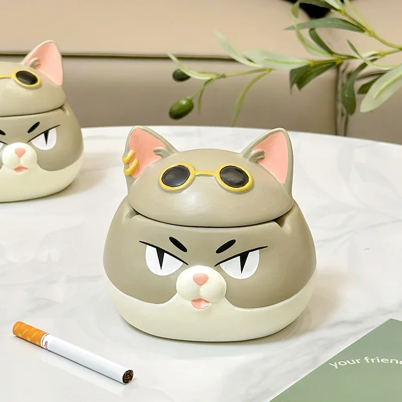 Creative Cat Ashtray with Cover Anti-fly Ash Living Room Home Office Ashtray Anti-fly Ash Storage Box Ashtray Home Decoration