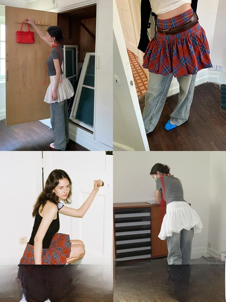 

Юбка-плиссе CCFURS Running Princ в клетку, повседневные брюки, женская юбка с высокой талией, корейская летняя модная юбка