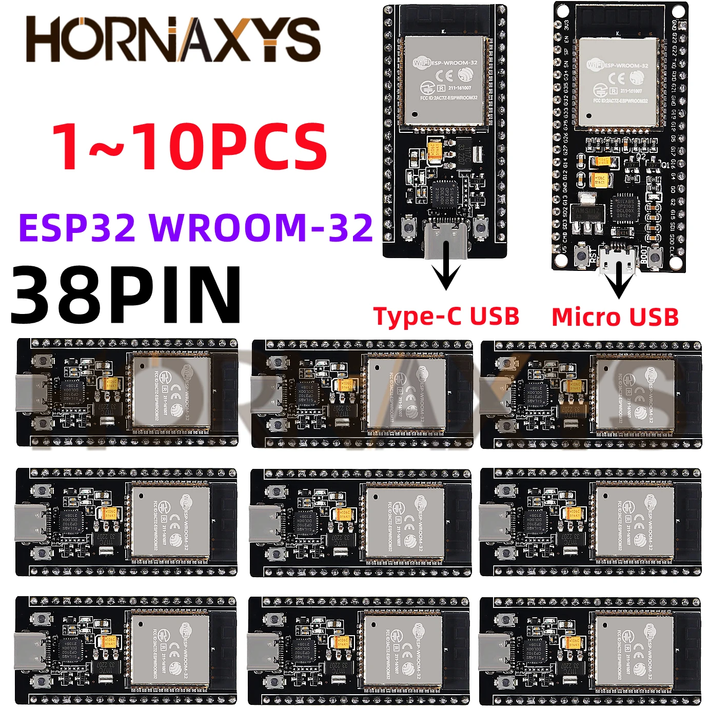 1-10PCS/ESP32 Development Board Type-C CP2102 WIFI Bluetooth Module Dual Core Wireless Module ESP-WROOM-32 Expansion Board 38Pin