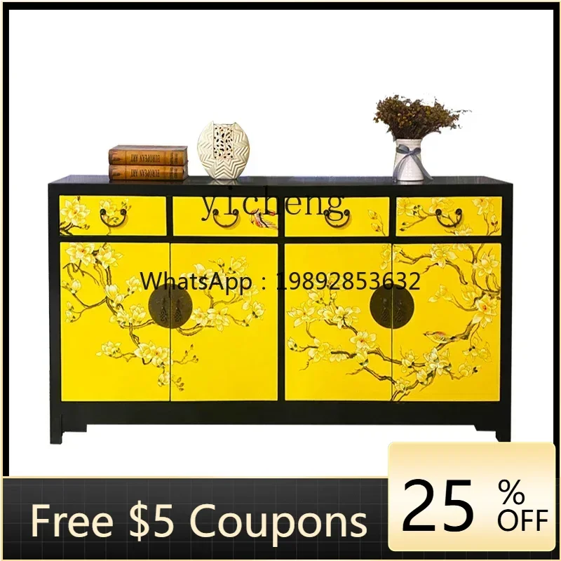 

U8 entrance living room partition cabinet Chinese hand-painted retro Chinese style shoe solid wood furniture storage cabinet