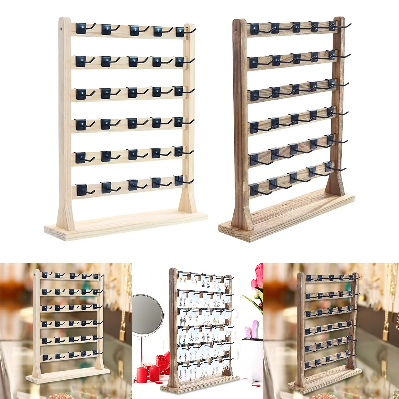 Earrings Display Stand Jewelry Organizer Holder 6 Tiers Removable Hooks for Women Girls Gift