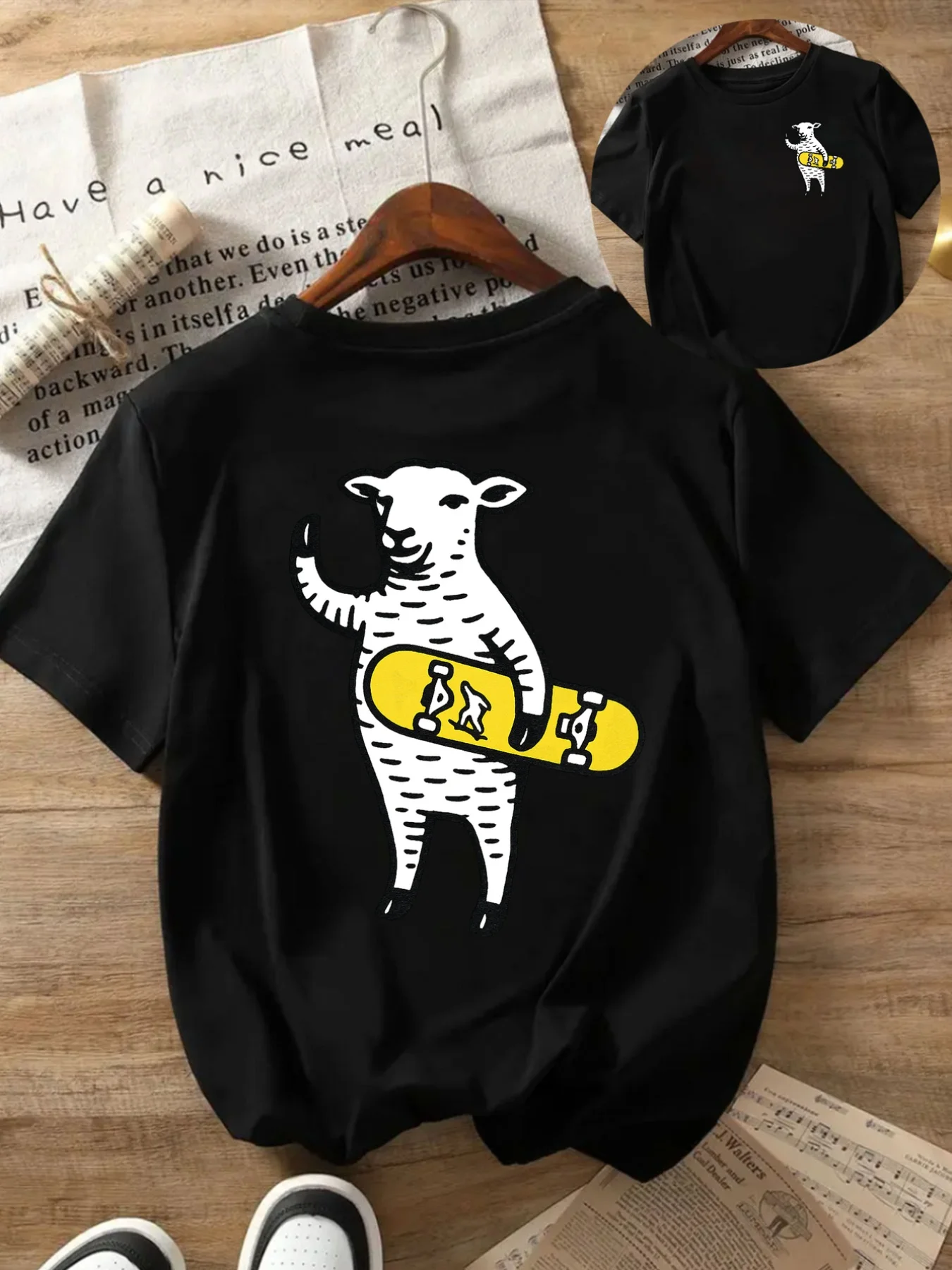 

Летняя женская футболка с забавным принтом и рисунком козы, скейтбординга, топ с короткими рукавами и круглым вырезом, мягкая и удобная повседневная одежда