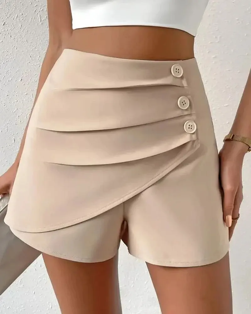 Short Shorts Women Shorts Skirt Pants A Line Slim Fit Streetwear Hip Wrap Button High Waist Elegant Splice Y2k Work