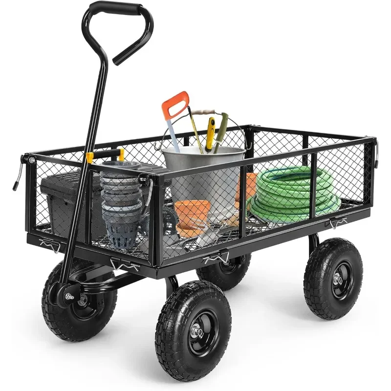 MAX 680LB Garden Cart, Heavy Duty Wagon, Mesh Foldable Garden Cart, Pullable Wagon with 180° Rotating Handle