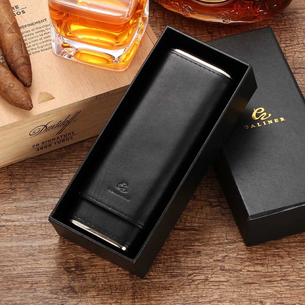 Galiner Travel 3 Tubes Cigar Case Leather Brown Black Portable Mini Humidor Holder Box With Cigar Cutter