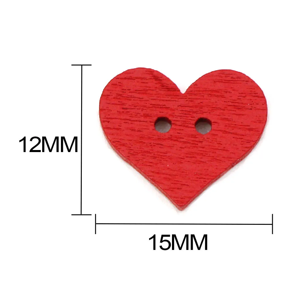 50Pcs Red Heart Decorative Button Love Shape Wooden Buttons for Baby Clothing Craft Supplies Sewing Accessories 12mm*15mm