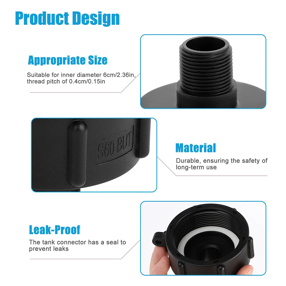 IBC Tote Tank Water Adapter 2 Coarse Thread Drain Connector with Rubber Seal for Garden Hose Fits Standard IBC Containers