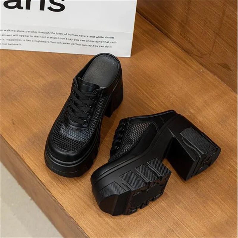 11cm Synthetic Air Mesh Summer Platform Wedge Mujer Comfort Sandals Fashion 2024 Slip-On Women Slippers Ladies Hot Sale Pumps