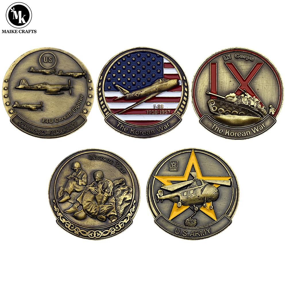 5pcs/set Korean War Challenge Coin Metal Vintage 1950-1953 38th Parallel  Military Medal Collection Gift