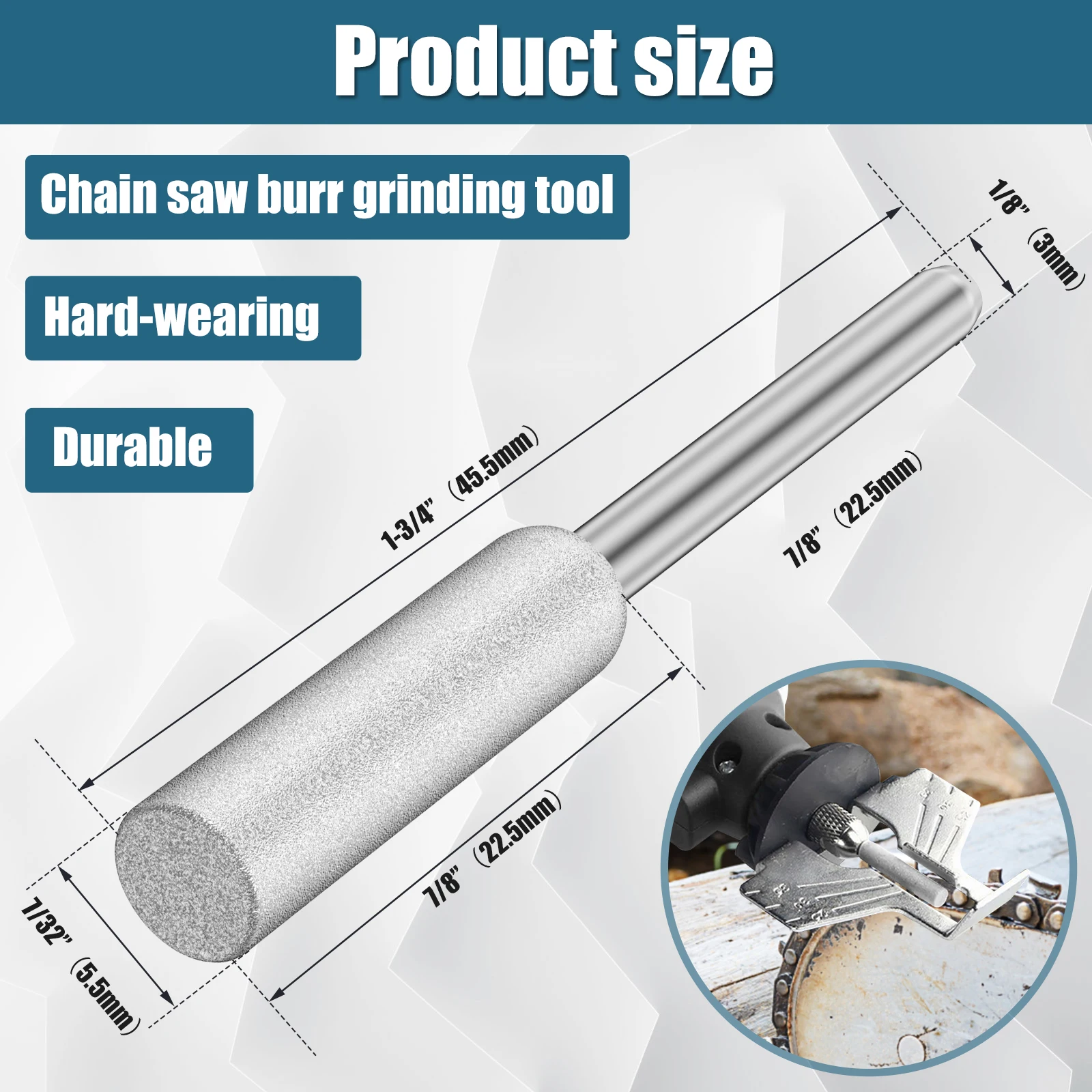 6Pcs Diamond Chainsaw Sharpener Burr Bits 7/32 Inch 5.5mm Cylinder Grinding Head 1/8