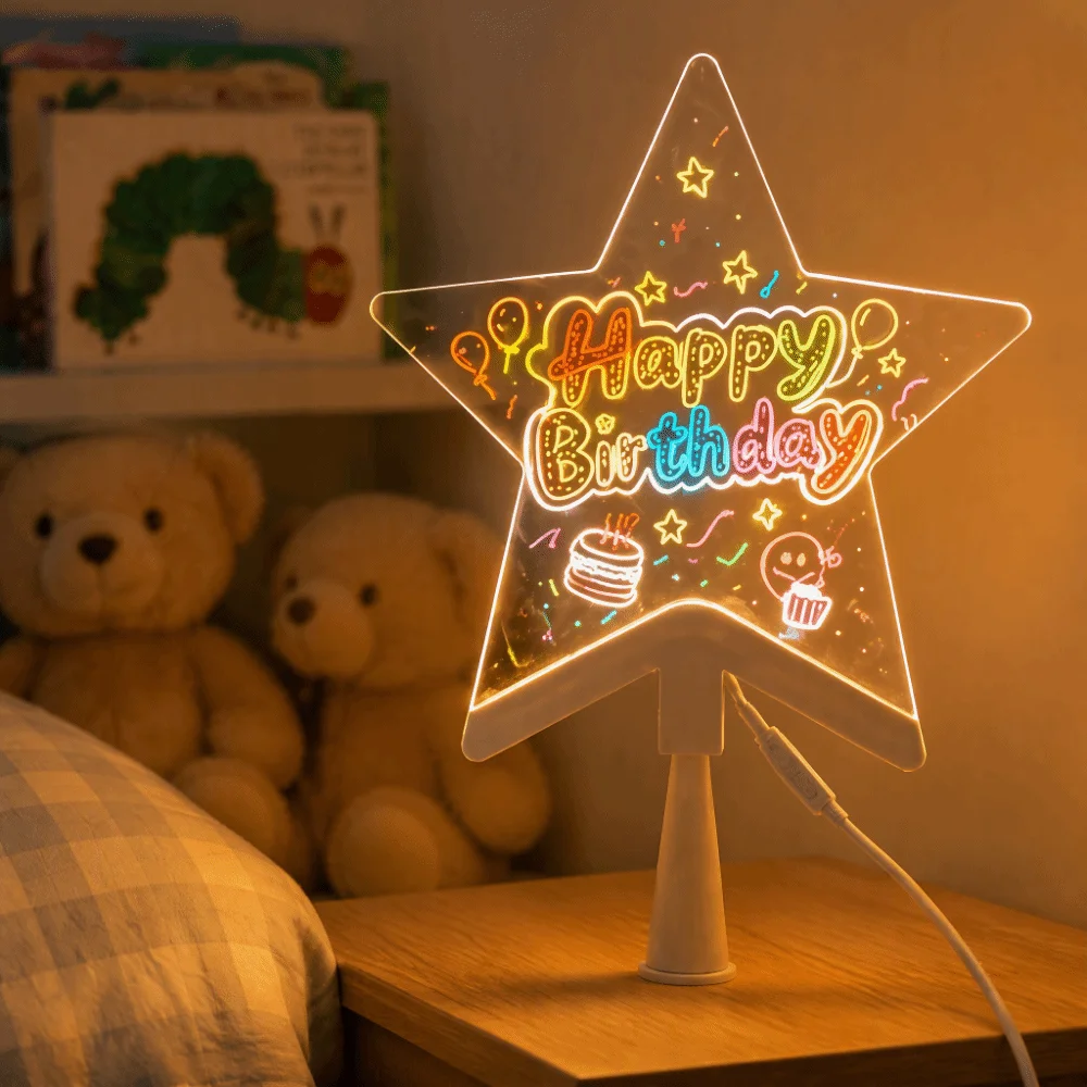 USB Powered Christmas Tree Topper LED Light Acrylic Pentagram Light Soft Glowing Light Erasable Hand Drawing Surface
