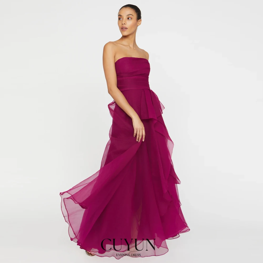 

CUYUN Strapless Draped Women Party Dresses High Slit Summer Prom Gown Customized A Line Women Evening Dress for Special Occasion