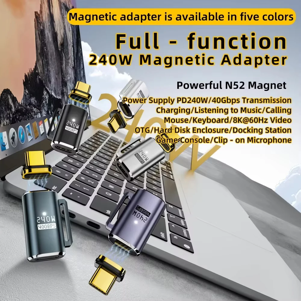 240W USB C Magnetic Fast CHARGING ADAPTER USB4.0 Thunderbolt3/4 40Gbps Data Transfer Converter 8K @ 60Hz ประเภท C