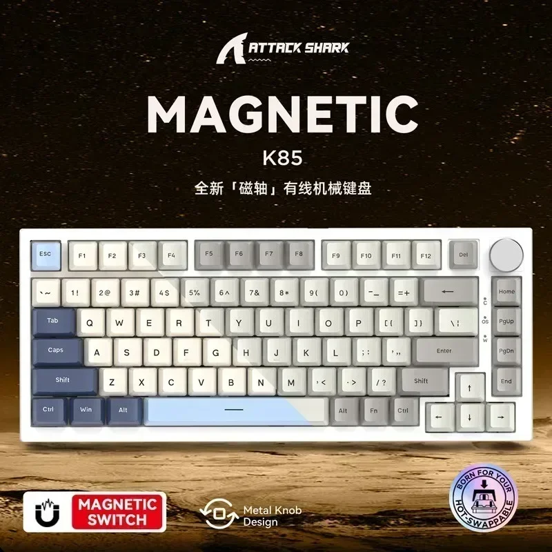 Attack Shark K85 przełącznik magnetyczny mechaniczna klawiatura Gamer przewodowa klawiatura klawisze PBT RGB Blacklit Hot Swap klawiatura do gier prezent