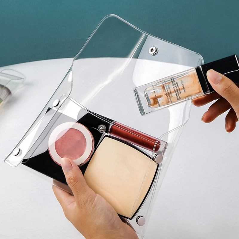 Hot！PVC Transparent Makeup Brush Storage Bag Portable Mini Travel Button Coin Purse Waterproof Accessories Makeup Brush Bag 1PC
