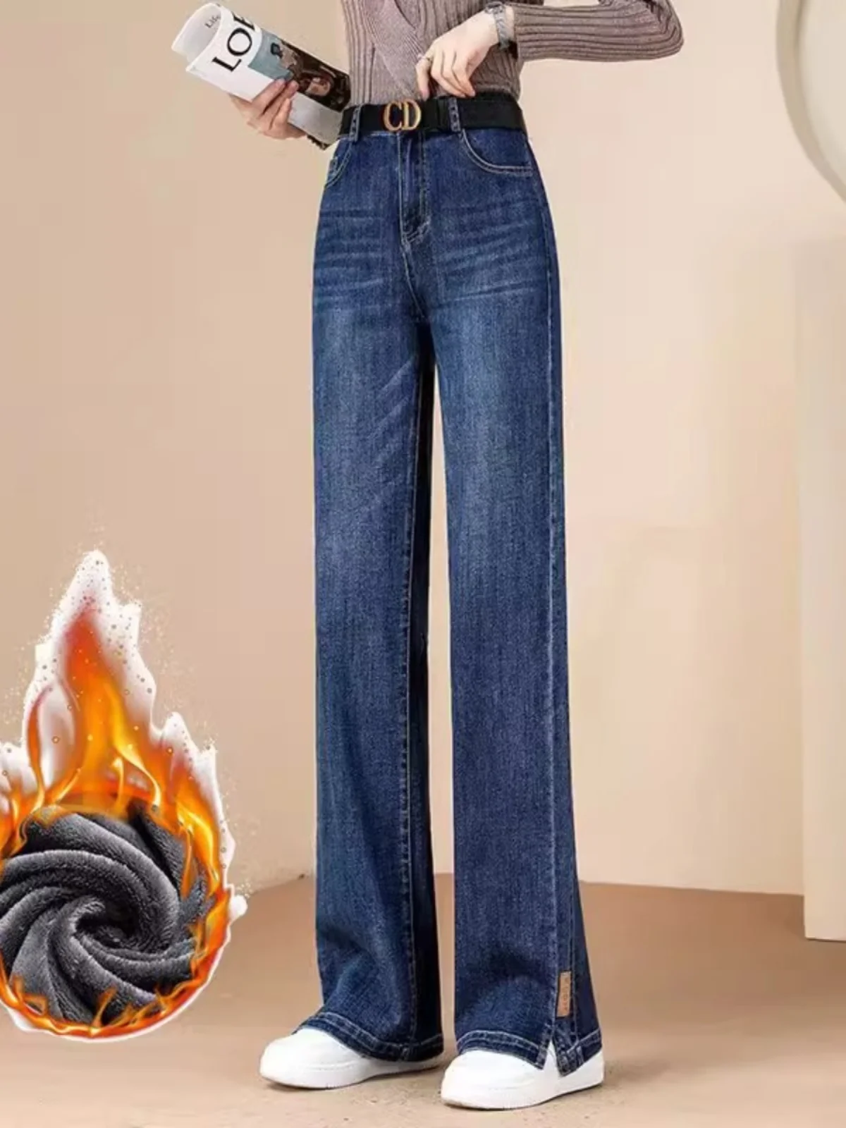 

Широкие джинсовые джинсы с высокой талией, женские весенне-осенние новые повседневные драпированные брюки длиной до пола, прямые брюки большого размера