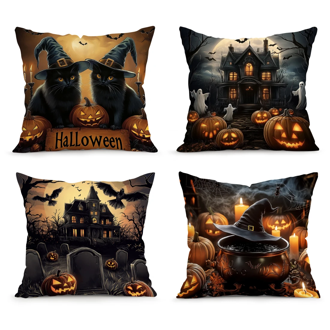 Halloween black cat witch hat Cushions Pillowcase Polyester Cushion Cover Throw Pillow Sofa Decoration Pillowcover Home  Decor