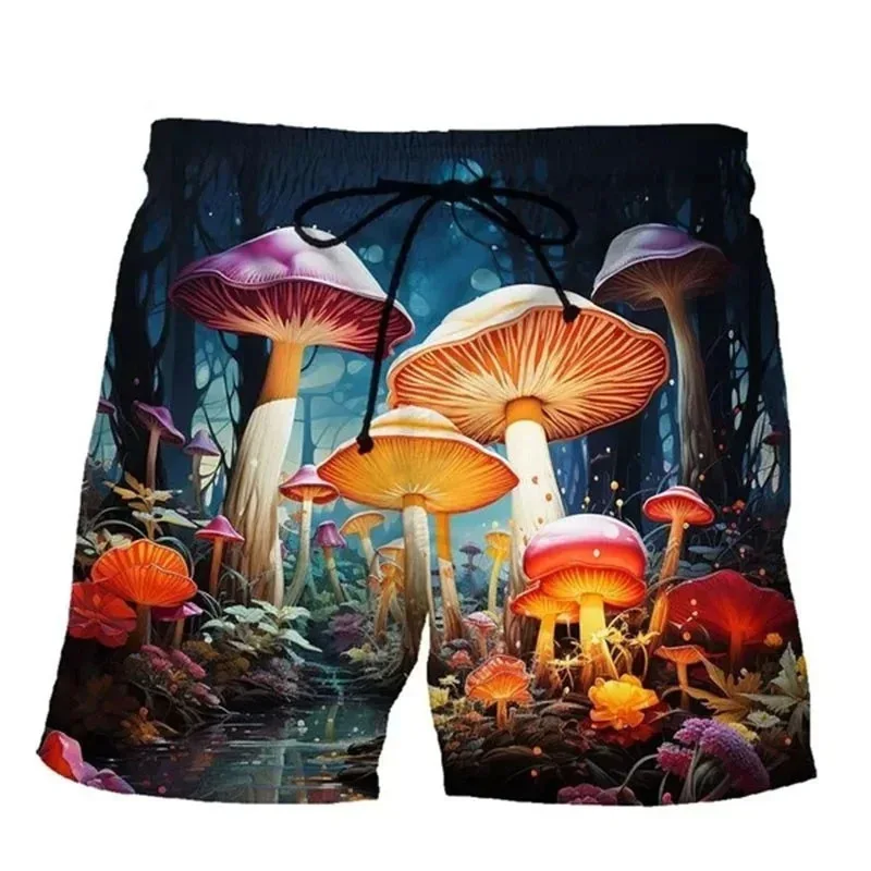 Summer Mushroom Series 3D Print Hawaiian Beach Shorts Men's Casual Surfing Board Shorts Oversized Swimwear Trunks Kids Clothing