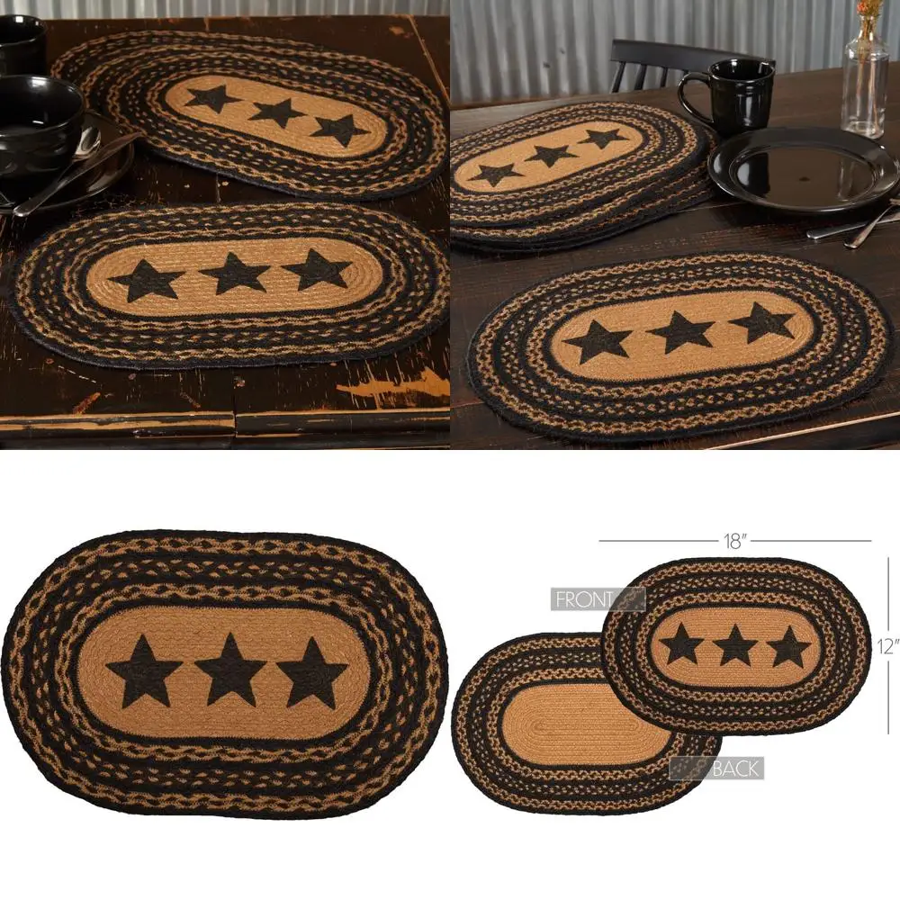 

Black Textured Jute Kitchen Placemats with Star Stencils, Set of 6, 12x18 Inches