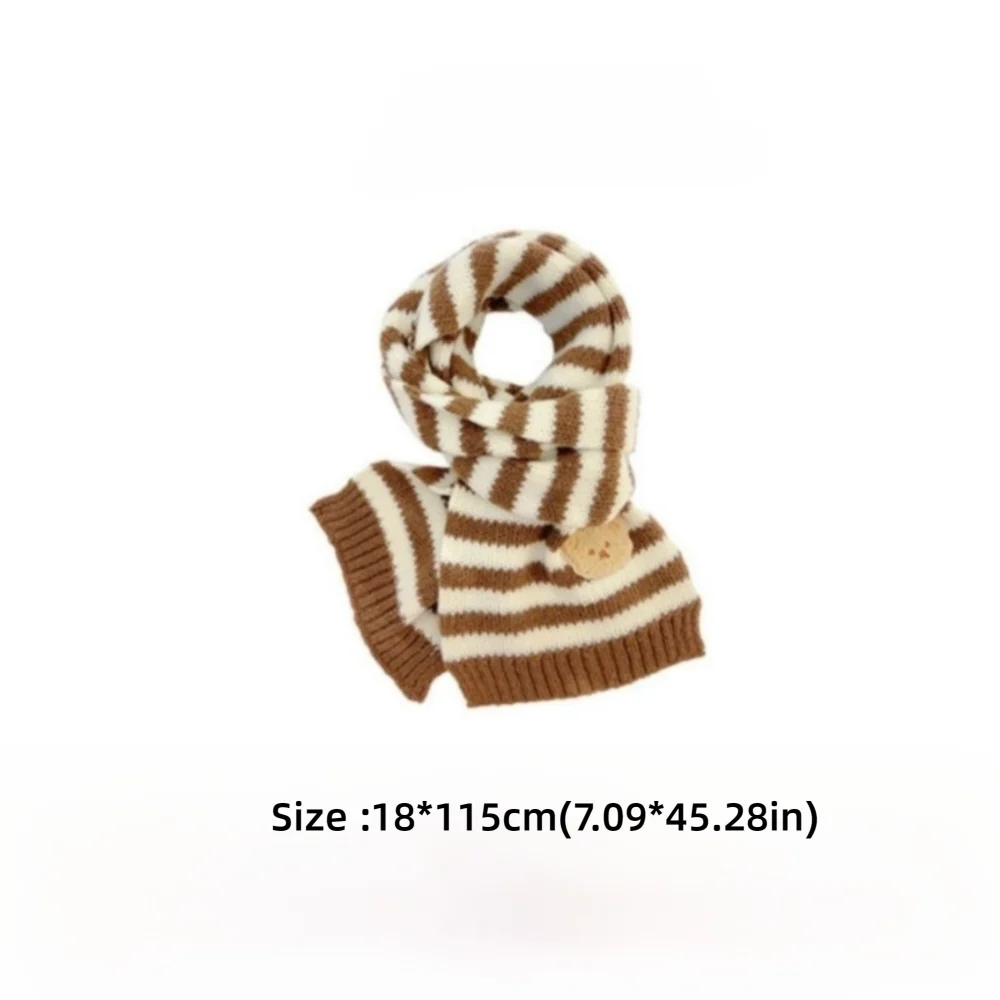 Fashion Cute Bear Children's Scarf Winter Warm Soft Striped Knitted Scarf Windproof Breathable Neck Cover