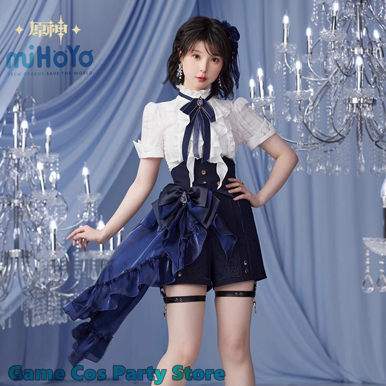 

[Genuine] Furina Theme Impression Women's Short-sleeved Shirts miHoYo Game Genshin Impact Focalors Cosplay Costumes Halloween