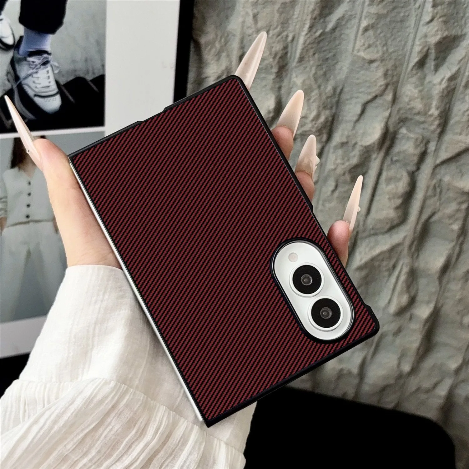 Luxury Sle Carbon Fiber Texture Phone Case for Samsung Galaxy Z Fold 8 Ultra 8 7 6 Plain Shockproof Raised Lens Protect Cover