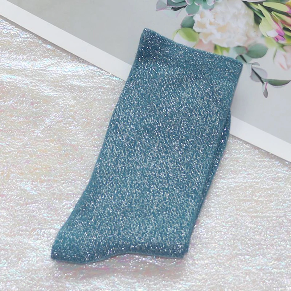 Bunte filigrane Glitzer socken für Frauen Harajuku glänzende lose Socken Mode Strümpfe weibliche Dessous helle Seide Baumwoll socken