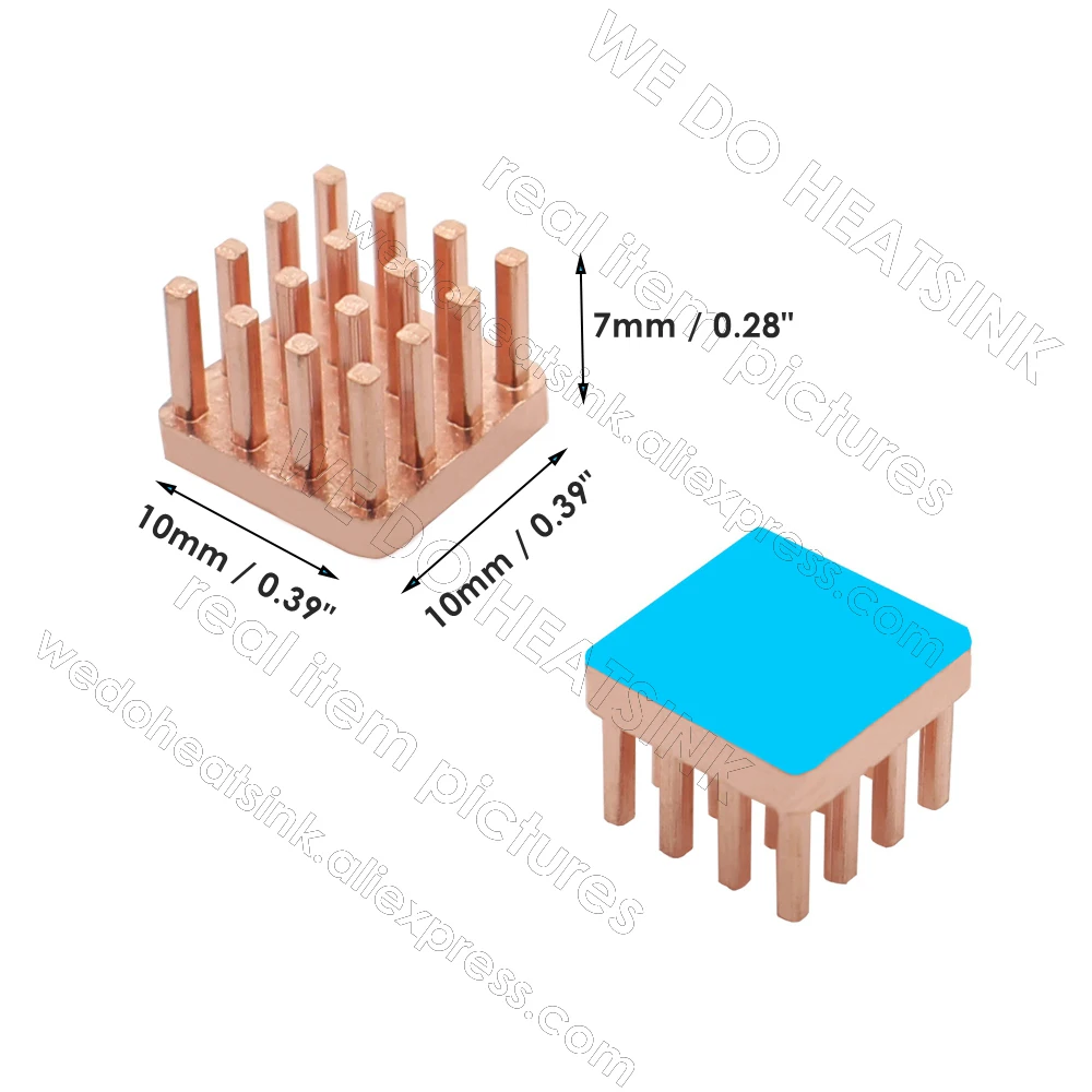 20pcs 10x10x7mm Square Pure Copper Pin Fins Heatsink Radiator Cooler With Thermal Tape For Electronics IC CPU AMD