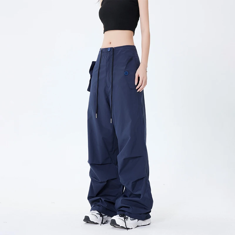 

HOUZHOU Parachute Pants Sport Women Baggy American Street Cargo Wide Leg Trousers Female Tracksuit Hip Hop Loose Casual Oversize