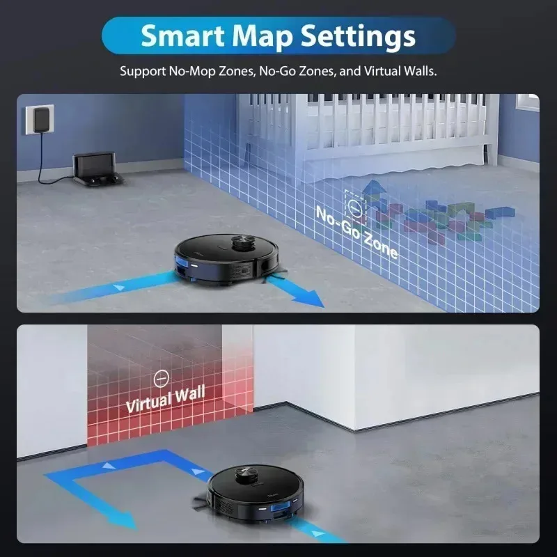 مجموعة مكنسة وممسحة روبوت PMD4-Tikom L9000، LiDAR Navigation، مكنسة كهربائية روبوتية 4000Pa، حتى 150 دقيقة، رسم خرائط ذكي، 14 ممنوع الذهاب