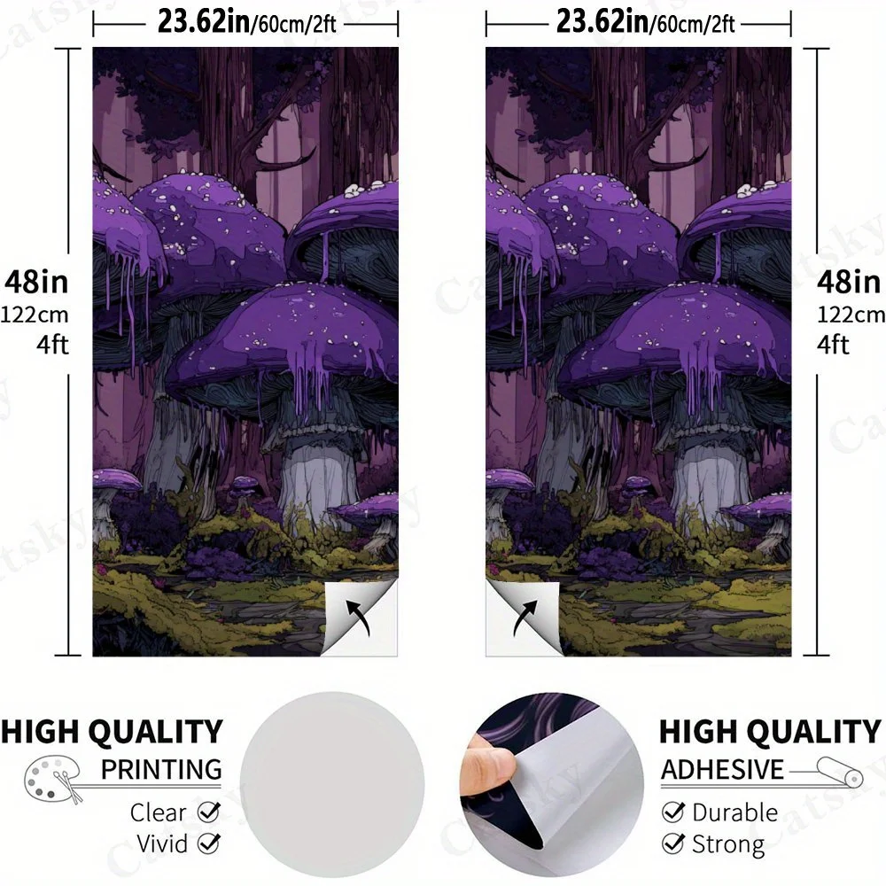 Purple Mushrooms in Fantasy Forest 2D Flat Vinyl Sandboard Stickers - Bubble-Free, Easy Application, Waterproof, One-Step Renova