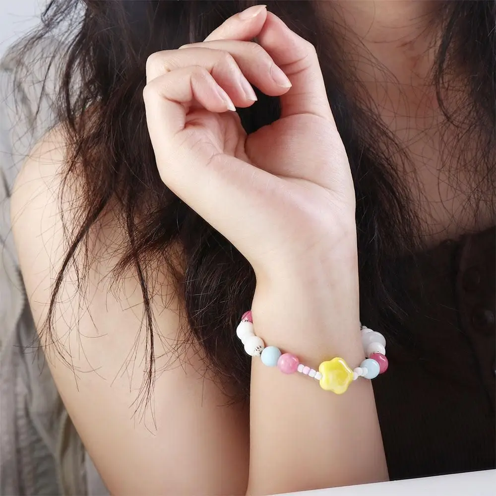 Candy Color Cute Bracelet Star Love Heart Bead Hand Rings Flower Color Bead Sweet Bracelet Women Jewelry Accessories