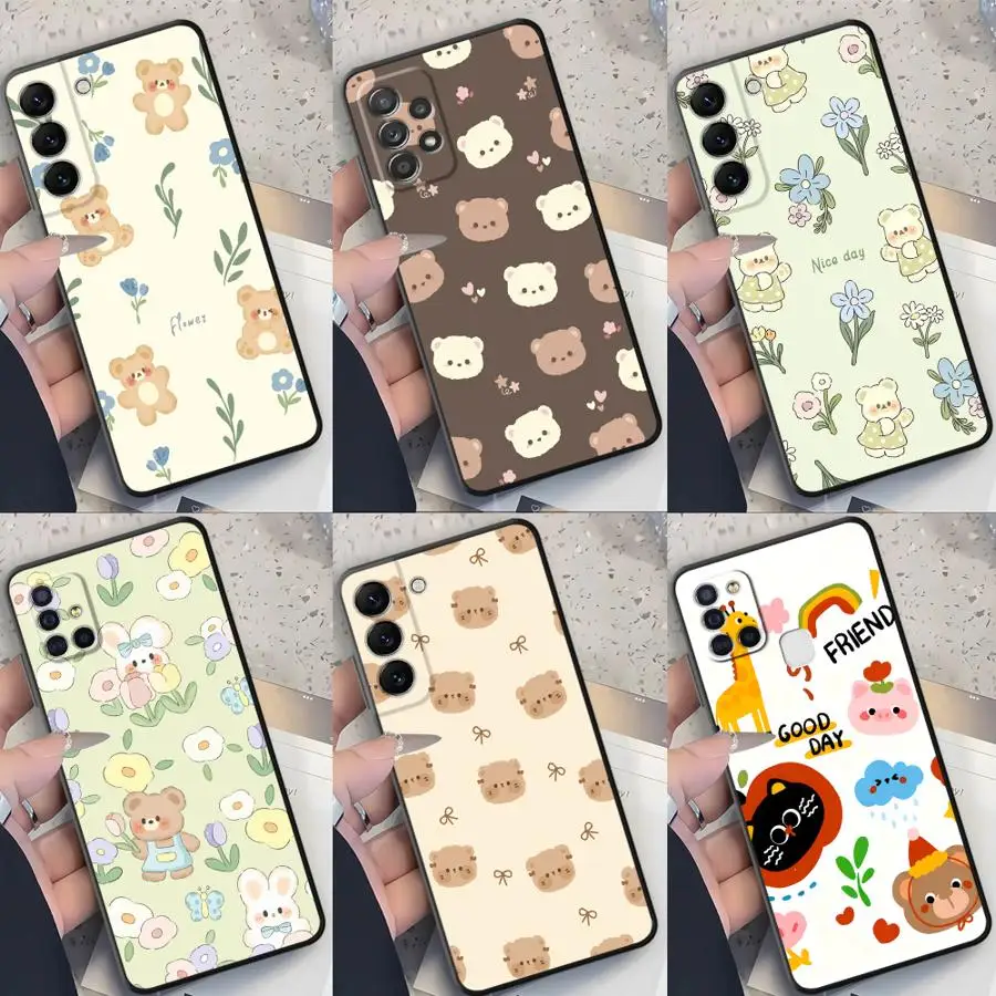 Case for Samsung Galaxy A22 A52 A11 A12 A34 A15 A36 A26 A24 A35 A51 A13 A14 A16 Phone Cover Flowers And Small Animals Cute