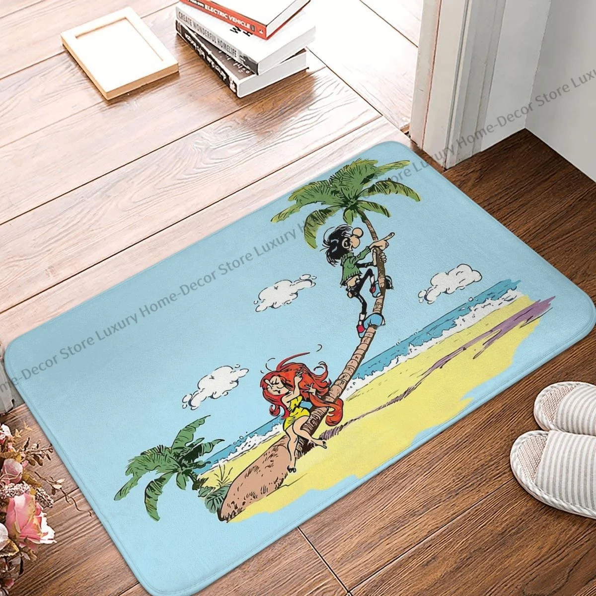 Gaston Lagaffe Bathroom Non-Slip Carpet Gaston Goof On The Beach Bedroom Mat Entrance Door Doormat Floor Decor Rug