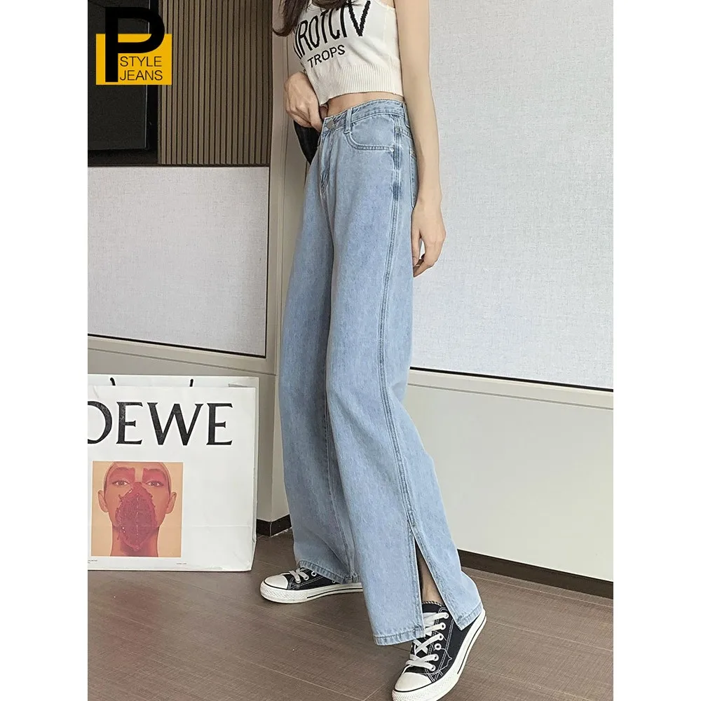 

Джинсы женские с высокой талией, широкими штанинами, свободного кроя, длиной в пол, с разрезом, летняя новинка, модные, элегантные