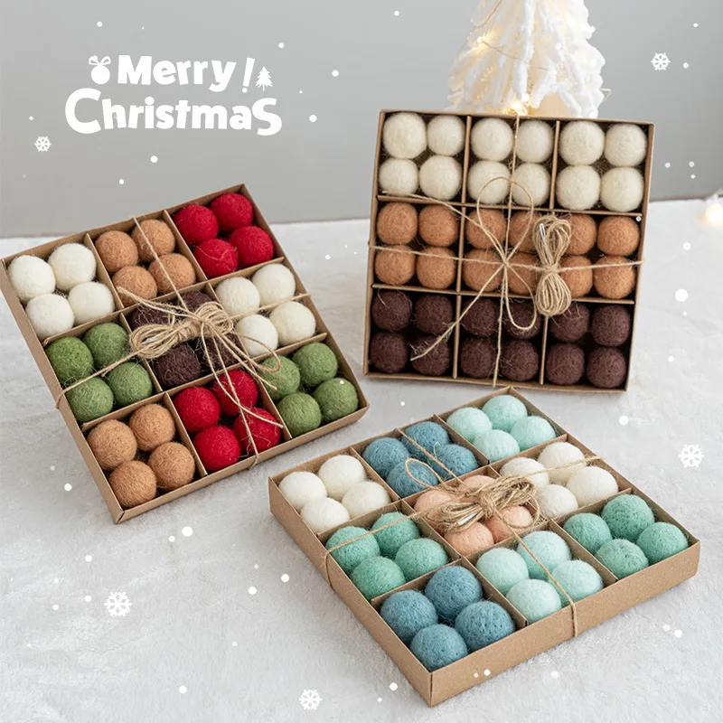36PCS 3CM Mini Christmas Ball Ornaments Wool Felt Christmas Tree Party Decoration Christmas Spheres Pendant Holiday Gift Balls