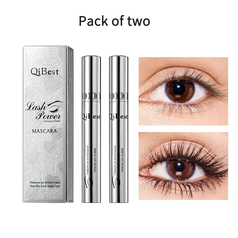 QIBEST 4D Seidenfaser-Wimperntusche 2er-Set Wasserfeste Schwarze Mascara Wimpernverlängerung Volumen Lifting Verlängerung Langanhaltend Make-up