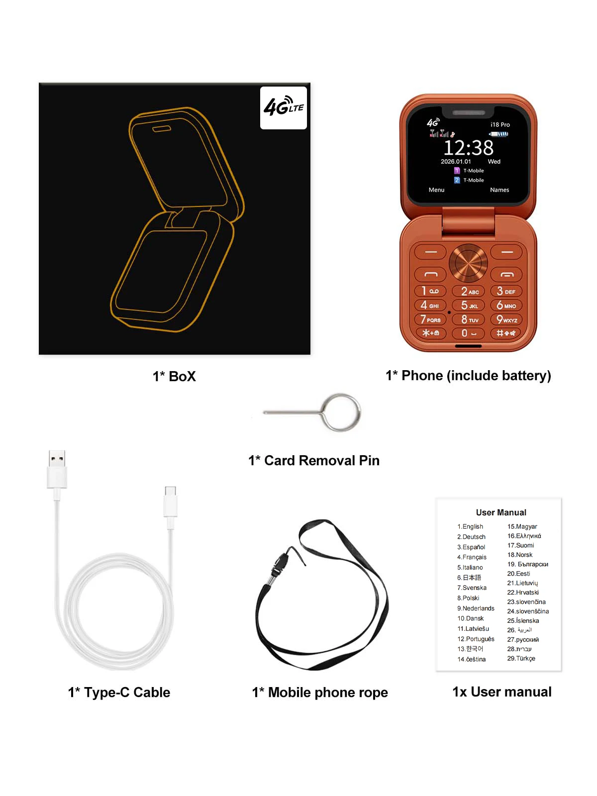 2026 NEW SERVO I18 Pro Flip Mobile Phone 4G LTE Type-C Call Recording FM Radio Blacklist Dual SIM 1.77' Mini Fold Cellphone