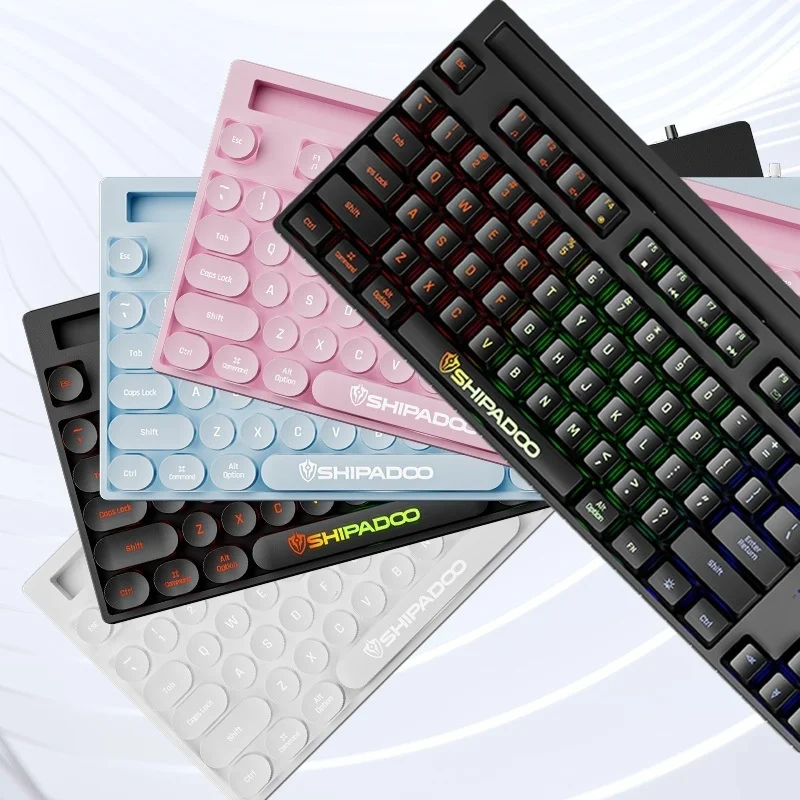 

87 Keys USB Wired Gaming Keyboard Mechanical Feel Punk Pink Round Keycaps RGB Backlit Mini Gamer Keyboard For Computer Laptop PC