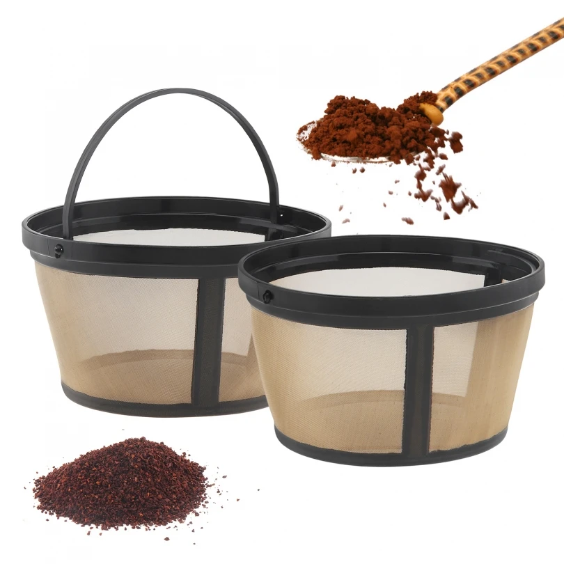 2pcs 8 - 12 Cups Reusable Golden Diameter 4.53in Basket Filter Fit for Mr. Coffee Machines High Temperature Resistant Strainer